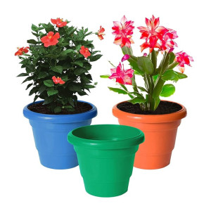 Kuber Industries Solid Plastic Flower Pot Gamla (Pack of 3)