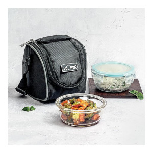 La Opala Borosilicate Glass Vertical Lunch Box Set (2x 400ml) with Bag