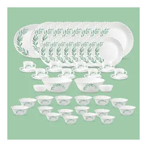 La Opala Diva Opal Glass Dinner Set 53 Pcs Olive Trails