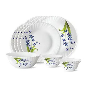Larah by Borosil Fluted Series Opalware Dinner Set (13 Pcs)