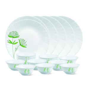 Larah by Borosil 18-Piece Glass Green LillyThali Set