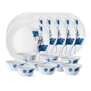 Larah by Borosil Glass Thali Set (White) – 18 Pieces
