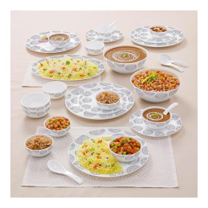 Larah By Borosil Moonbeam 33 Pcs Opal Glass Dinner Set