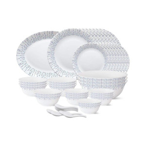 Larah by Borosil Tiara Series Pulse 44 Pcs Opalware Dinner Set