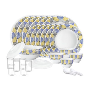 Larah by Borosil Silk Series Kora Opalware Dinner Set with Vision Glass (40 Pcs)
