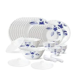 Larah by Borosil Morning Glory Silk Series Opalware Dinner Set | 47 Pieces