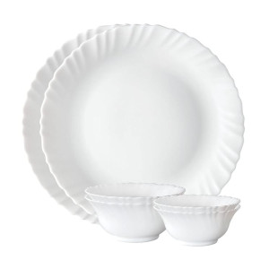 Larah by Borosil Plain White Silk Series Opalware Dinner Set | 6 Pieces | Microwave & Dishwasher Safe | Bone-Ash Free