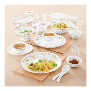 Larah By Borosil Bella Silk Series Opalware Dinner Set with Glasses