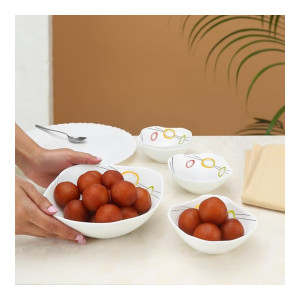 Larah by Borosil Splendour Square Series Opalware 5 Pcs Pudding Set