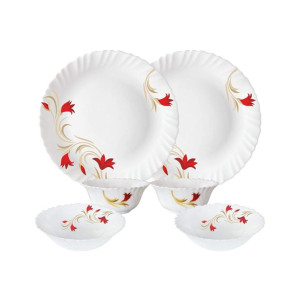 Larah by Borosil Red Lily Opalware Dinner Set
