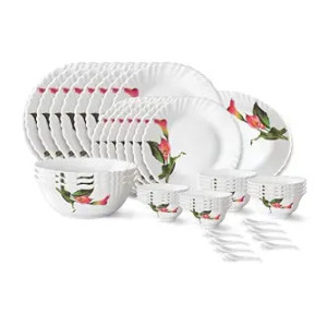 Larah by Borosil Stargazer Fluted Opalware Dinner Set (44 Pcs, Family of 8)