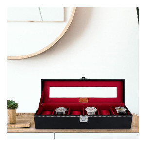 LEDO 6-Slot Watch Box Holder Organizer Case with Transparent Look