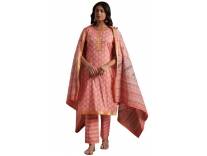 Libas Peach Pure Cotton Printed Kurta Set for Women