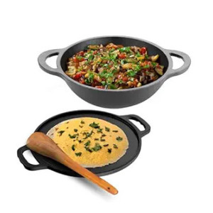 Lifelong Cast Iron Dosa Tawa & Kadai Combo with Spatula