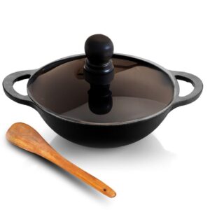 Lifelong Cast Iron Kadhai 24cm with Lid & Spatula