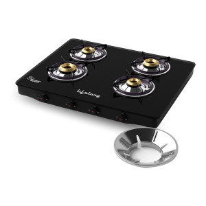Lifelong Gas Stove with Toughened Glass Top
