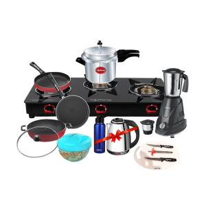 Lifelong Kitchen Combo: Gas Stove, Cookware Set, Mixer Grinder, Electric Kettle & More