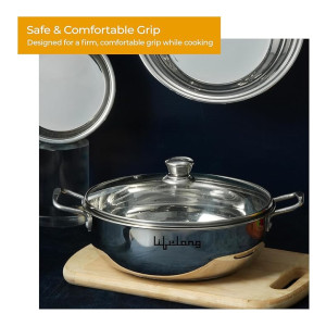 Lifelong Stainless Steel Heavy Bottom Saucepan with Glass Lid