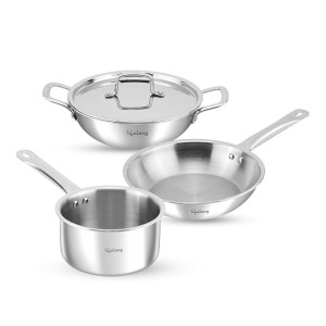 Lifelong Triply Stainless Steel Kadai, Frypan & Saucepan Set