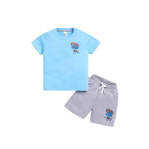 LITTLE NINJA Cotton Half Sleeves Shark Printed Tee & Shorts Set