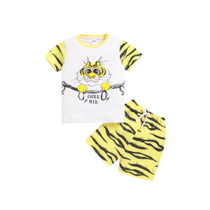 LITTLE NINJA Cotton Half Sleeves Cute Tiger Printed Tee & Shorts Set
