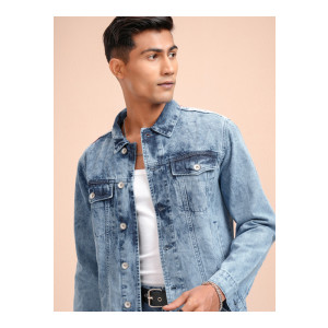 LOCOMOTIVE Men Blue Solid Denim Jacket