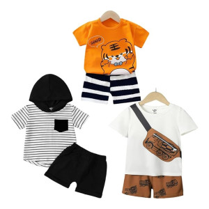 Lofn Unisex-Child Cotton Printed Kids Clothing Sets – Half Sleeve T-Shirt & Shorts Pack Of 3