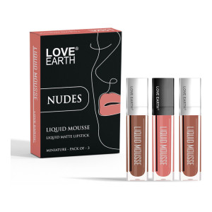 LOVE EARTH Liquid Mousse Lipstick Nudes Matte Finish Mini Pack of 3