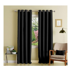 Lushomes Plain Black Blackout Curtains for Long Door, 9 Feet (Single Pc)