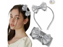 LYKAA Satin Bow Headband Set for Girls Toddlers Gray
