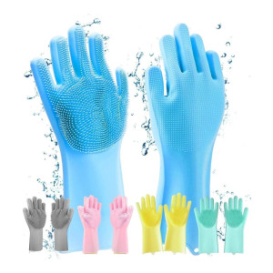 Magic Silicone Heat-Resistant Dishwashing Gloves with Scrubber Bristles