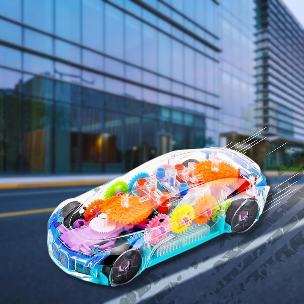 Deal PlayMagic Transparent Mechanical Toy Car 360° Rotating Sensor Car Rs. 259