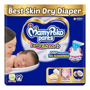 MamyPoko Pants Extra Absorb Baby Diapers, New Born/X-Small (0-5 kg), 99 Count