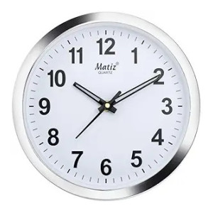 Matiz 101 Round Wall Clock Silver Plastic Case White Dial Analog (20 x 20 CM)