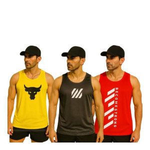 Men’s Sleeveless Round Neck Vest – Pack of 3 (Polyester, Quick Dry)