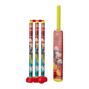Mickey Mouse Premium Cricket Set with Bat, Stumps, Bails, Ball & Holder