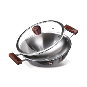 MILTON Pro cook Triply Wooden Handle Stainless Steel Kadai with Glass Lid, 22 cm