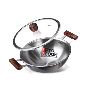MILTON Pro Cook Triply Stainless Steel Kadhai with Glass Lid 20cm (1.5L)