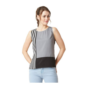 Miss Chase Regular Fit Women’s Sleeveless Striped Colourblock Top