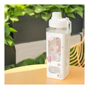 Morecare Kawaii Bear Water Bottle with Straw & Stickers, 900ml