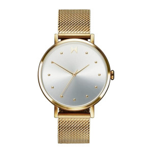 MVMT Stainless Steel Dot Analog Silver Dial Women Watch, Gold Band