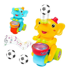 Negi Elephant Musician Drummer Walking Bump & Go Toy with Levitation Ball, LED Lights & Music