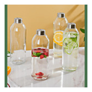 Nestasia Borosilicate Glass Water Bottles, 1 L (Set of 4)
