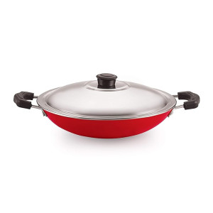 Nirlon Non Stick Aluminium Gas Compatible Appa Chatti/Appam Pan with Steel Lid 22.5cm – 1 LTR