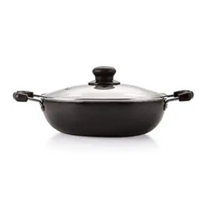 Nirlon Non-Stick Aluminium Induction & Gas Compatible Deep Kadhai with Glass Lid, 22cm- 2.25 Liter