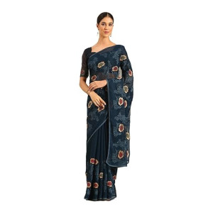 Panzora Women’s Chiffon Embroidered Saree with Blouse Piece