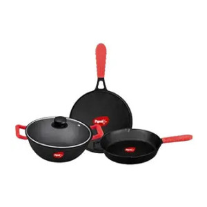 Pigeon Imperi Cast Iron Cookware 4 Pcs Set (Tawa, Fry Pan, Kadai)