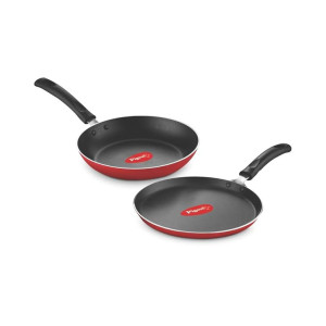 Pigeon Aluminium Nonstick Duo Pack Flat Tawa 250 and Fry Pan 200