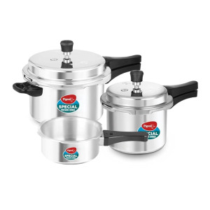 Pigeon by Stovekraft Aluminium Outer Lid Pressure Cooker Combo 2L, 3L & 5L, Induction Base