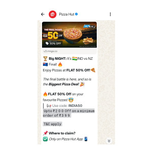 Flat 50% Off on Pizza Hut Pizza
